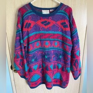 Segrets Sun Prints Hand Knit Cotton Ramie Blend Art to Wear Abstract Sweater M